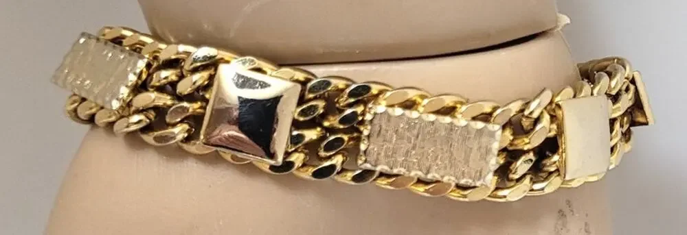 Vtg 60s 70s Gold Tone Chunky Panel Link Bracelet Heavy Geometric Textured 7.25